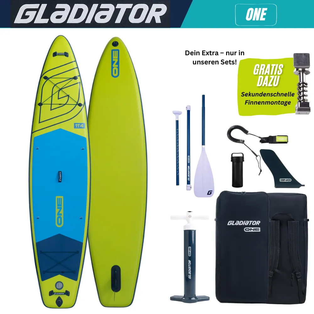gladiator-one-11-4-touren-sup-board-aufblasbares-stand-up-paddle-board-lemon Gladiator One 11.4 Cruiser SUP Board Set 2026 (345x81x15cm) | lime – Bild 1