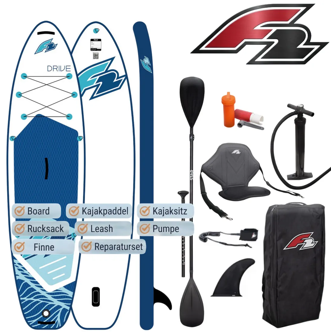 F2-drive-11_5-sup-board-2026-white-inkl-kajaksitz F2 Drive 11'5" 2026 Cruiser SUP – 350x85x15 cm | inkl. Kajakzubehör | white – Bild 1