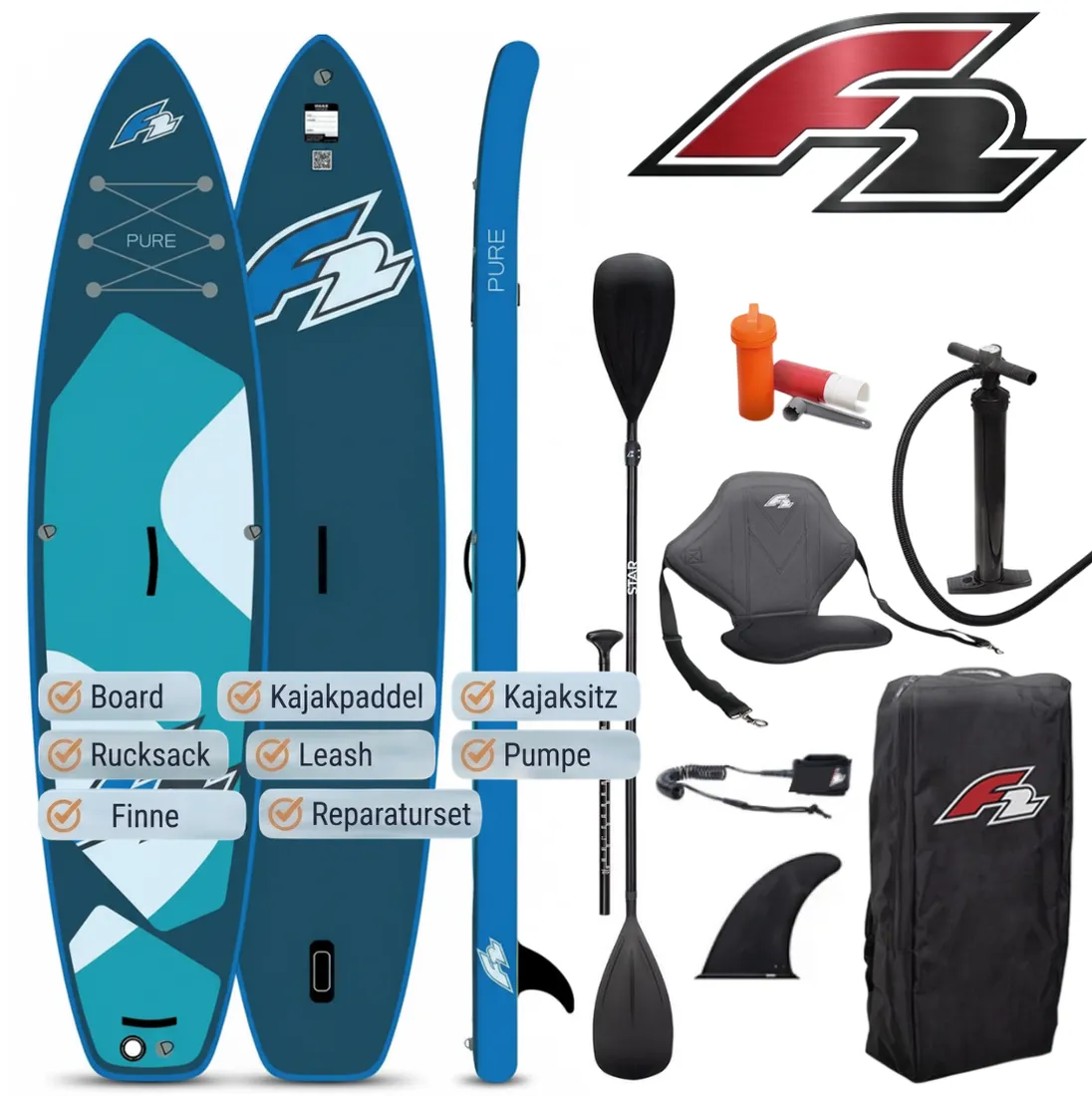 F2-pure-11_5-sup-set-stand-up-paddle-inkl-kajaksitz F2 Pure 11'5" 2026 Cruiser SUP – 350x85x15 cm | inkl. Kajakzubehör – Bild 1