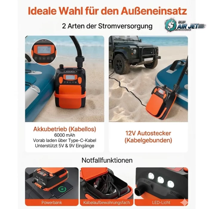 AIR JET SUP Pumpe mit integr. Akku | 20 PSI mit vielen Extras – Bild 7