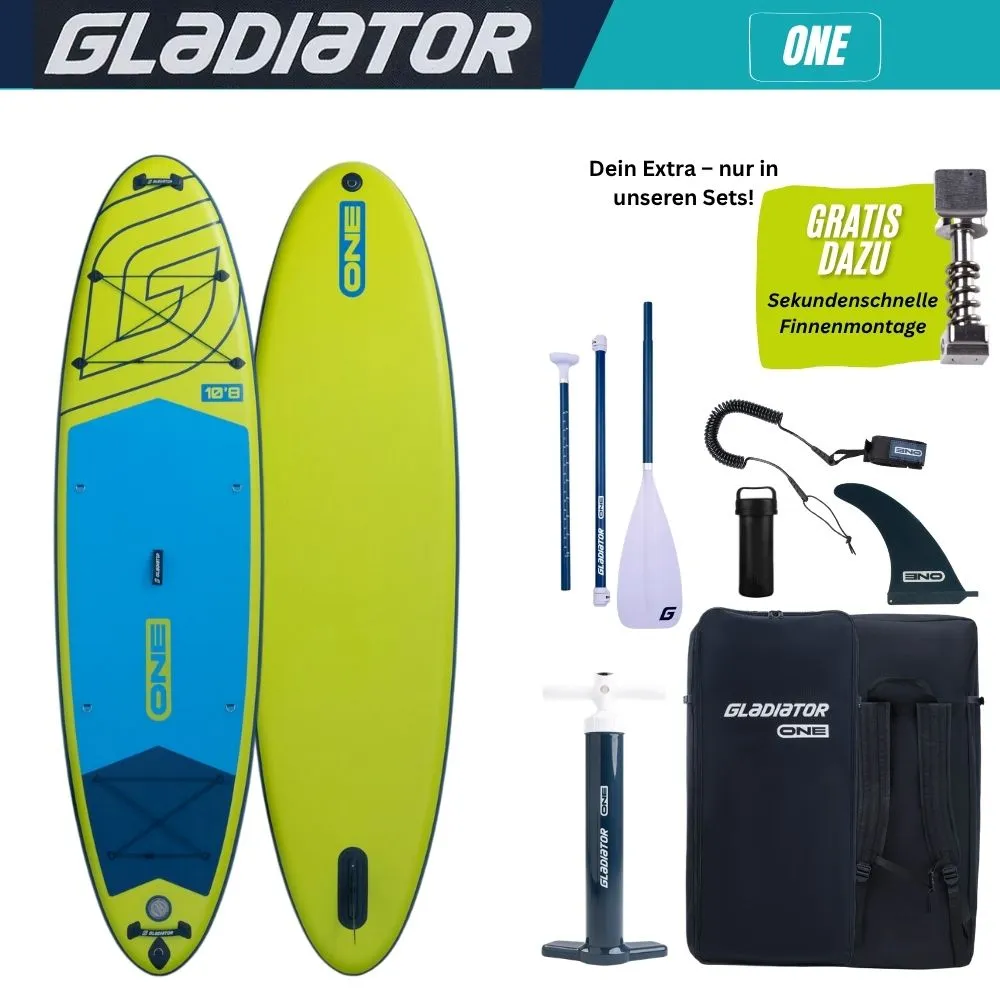 gladiator-one-10-8-allound-sup-board-aufblasbares-stand-up-paddle-board-lime Gladiator One 10.8 Allround SUP Board Set 2026 (325x86x15cm) Lime – Bild 1